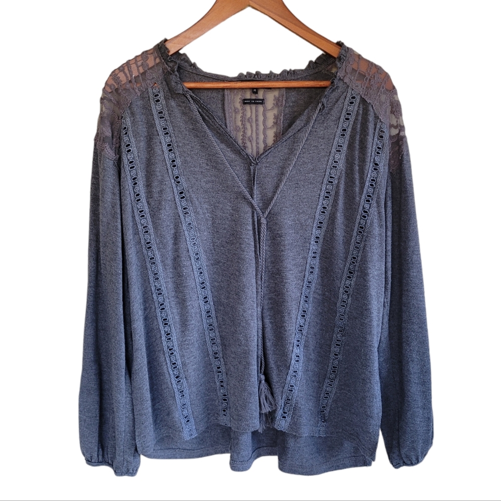Miss Me Boho Long Sleeve Women's Top Gray Women's Medium